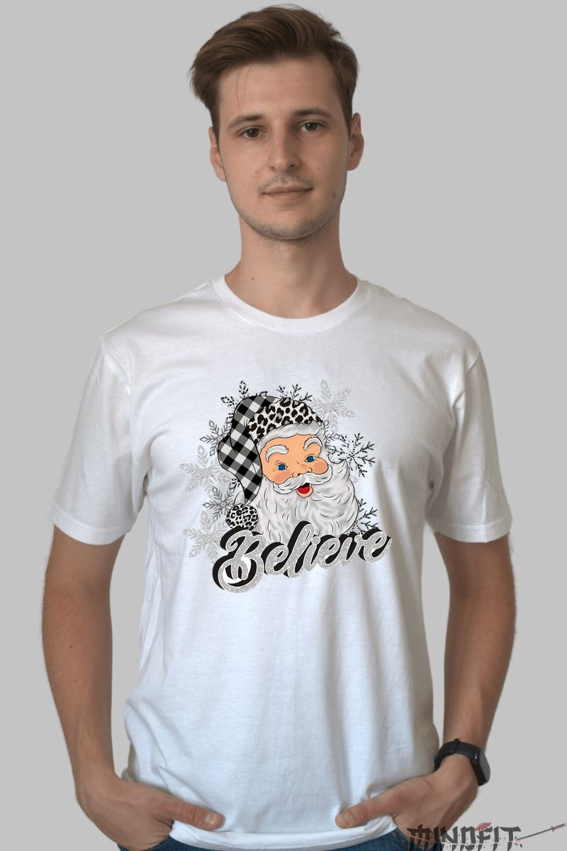 Tricou De Craciun - Mos Craciun Believe Retro barbat alb