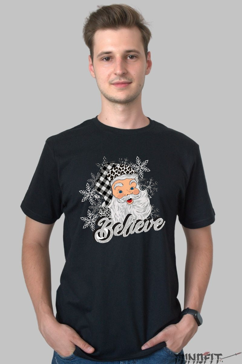 Tricou De Craciun - Mos Craciun Believe Retro barbat negru