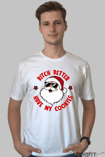 Tricou De Craciun - Mos Craciun Gangsta Cookies barbat alb