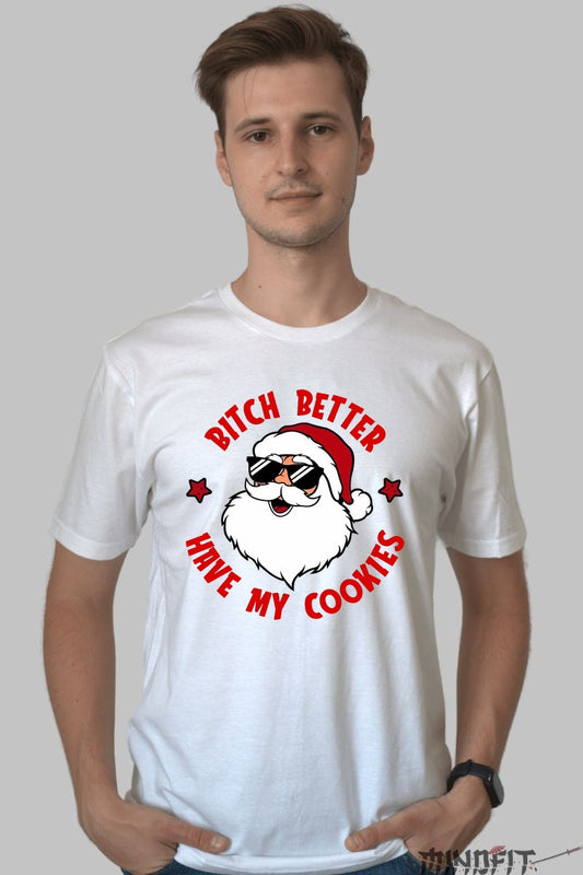 Tricou De Craciun - Mos Craciun Gangsta Cookies barbat alb