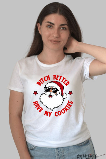 Tricou De Craciun - Mos Craciun Gangsta Cookies dama alb