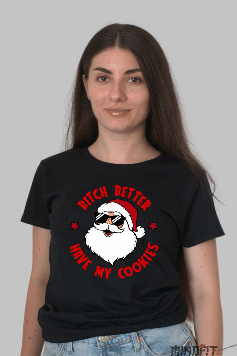 Tricou De Craciun - Mos Craciun Gangsta Cookies dama negru