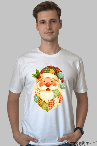 Tricou De Craciun - Mos Craciun Patchwork barbat alb