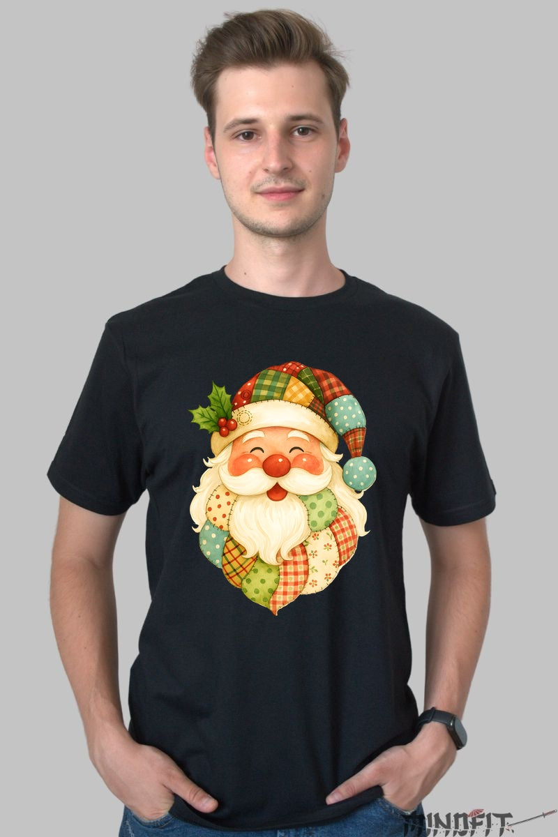 Tricou De Craciun - Mos Craciun Patchwork barbat negru