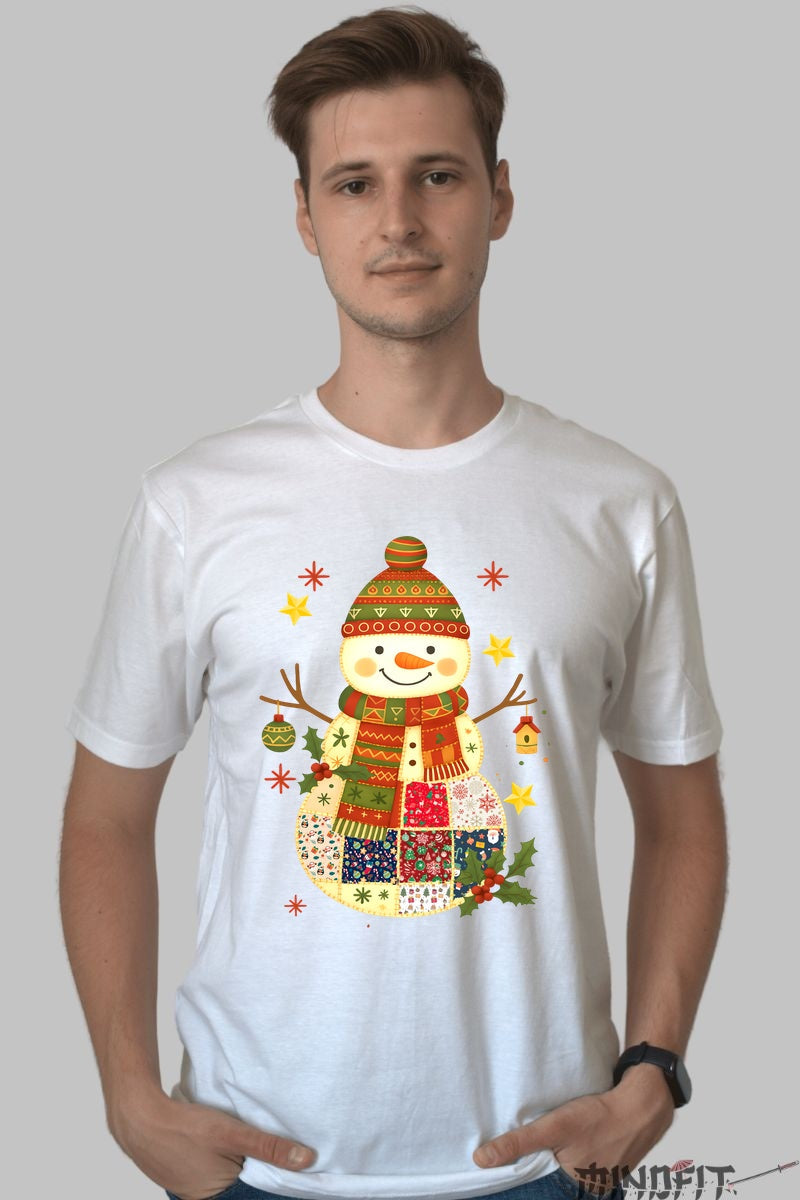 Tricou De Craciun - Omul De Zapada Patchwork barbat alb