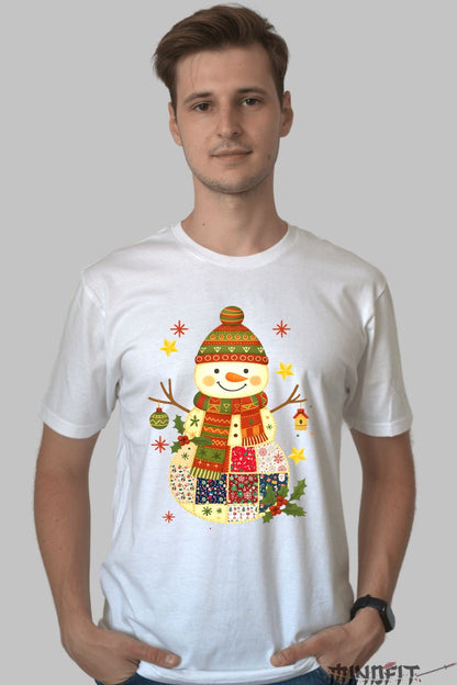 Tricou De Craciun - Omul De Zapada Patchwork barbat alb