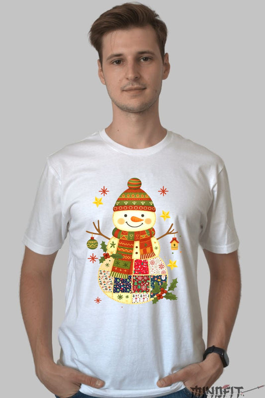 Tricou De Craciun - Omul De Zapada Patchwork barbat alb