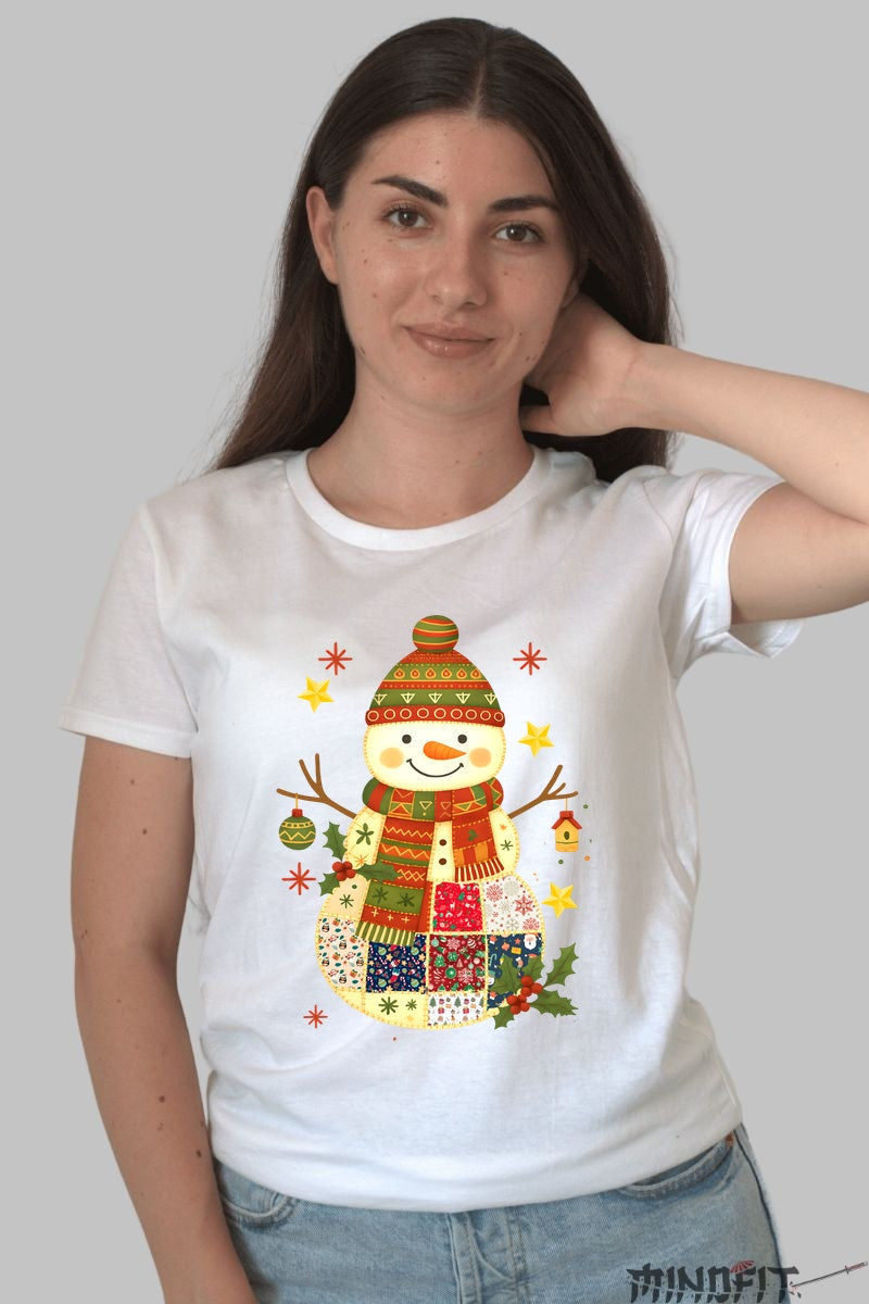 Tricou De Craciun - Omul De Zapada Patchwork dama alb