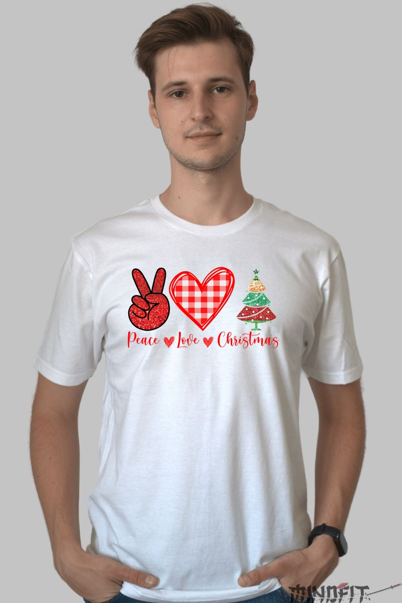 Tricou De Craciun - Peace Love Christmas barbat alb