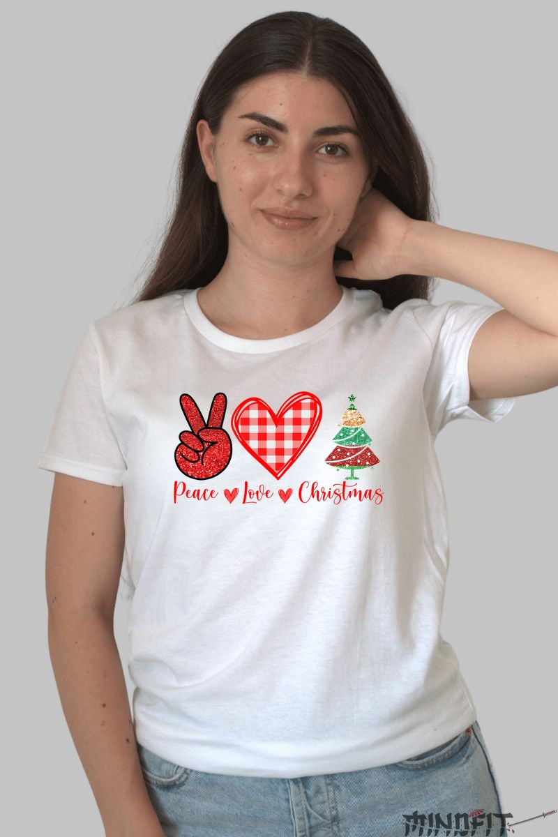 Tricou De Craciun - Peace Love Christmas dama alb