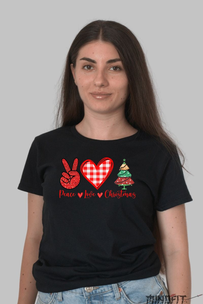 Tricou De Craciun - Peace Love Christmas dama negru