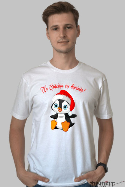 Tricou De Craciun - Pinguin Cu Caciula Magica barbat alb