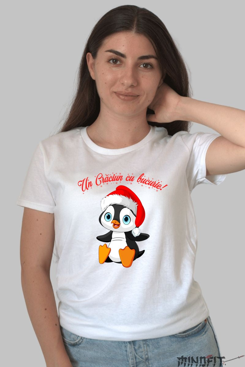 Tricou De Craciun - Pinguin Cu Caciula Magica dama alb