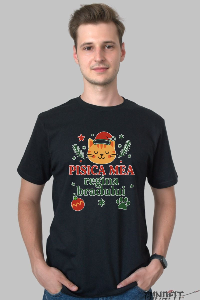 Tricou De Craciun - Pisica Mea Regina Bradului dama alb