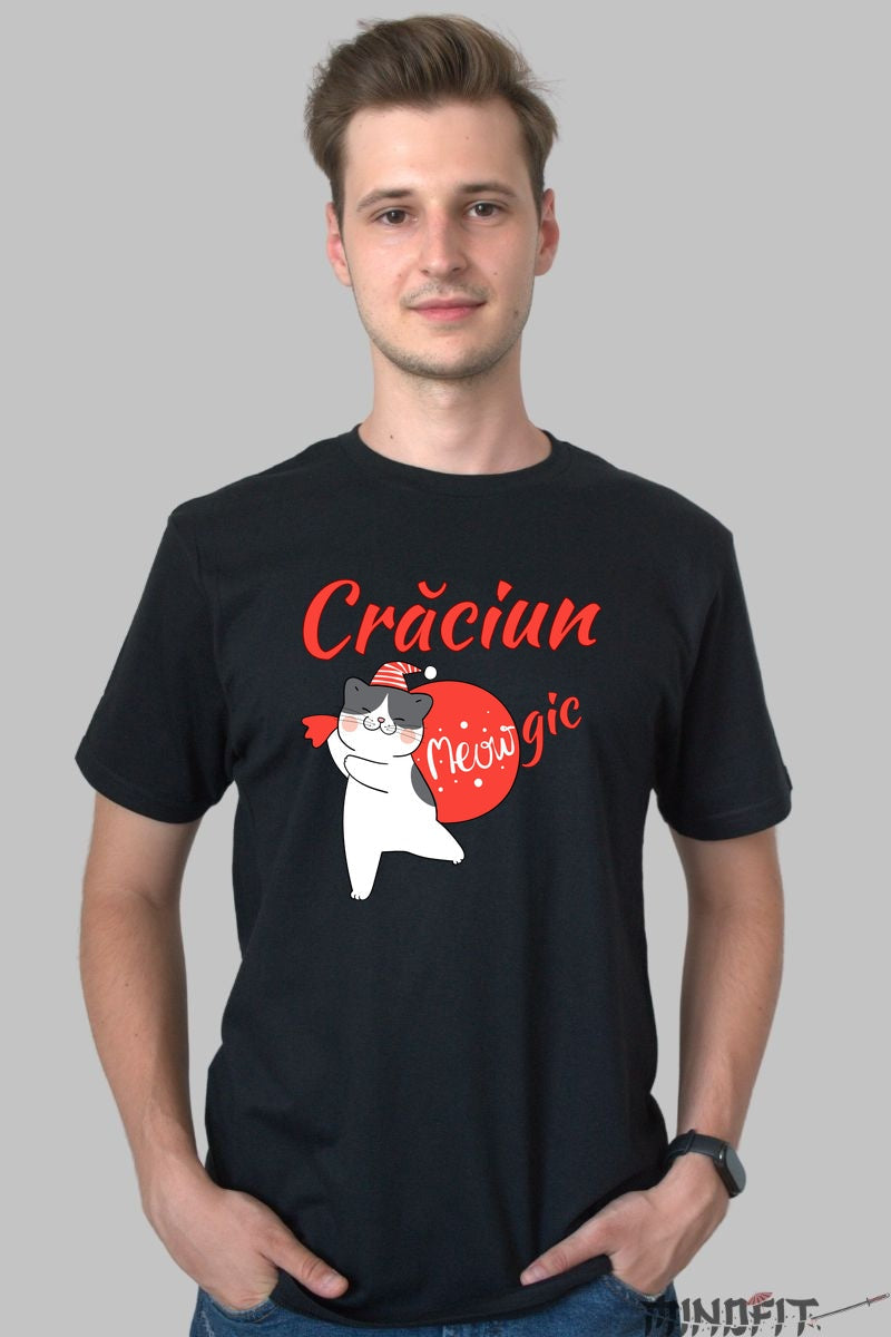 Tricou De Craciun - Pisica Meowgica barbat negru