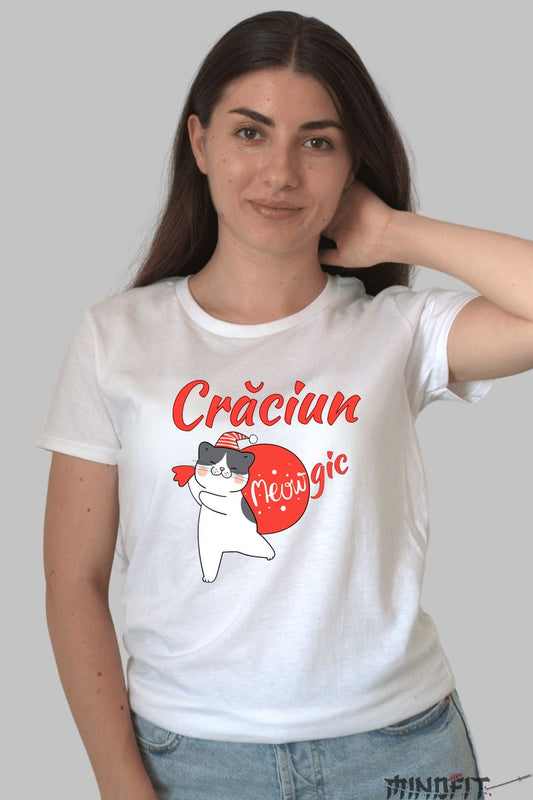 Tricou De Craciun - Pisica Meowgica dama alb