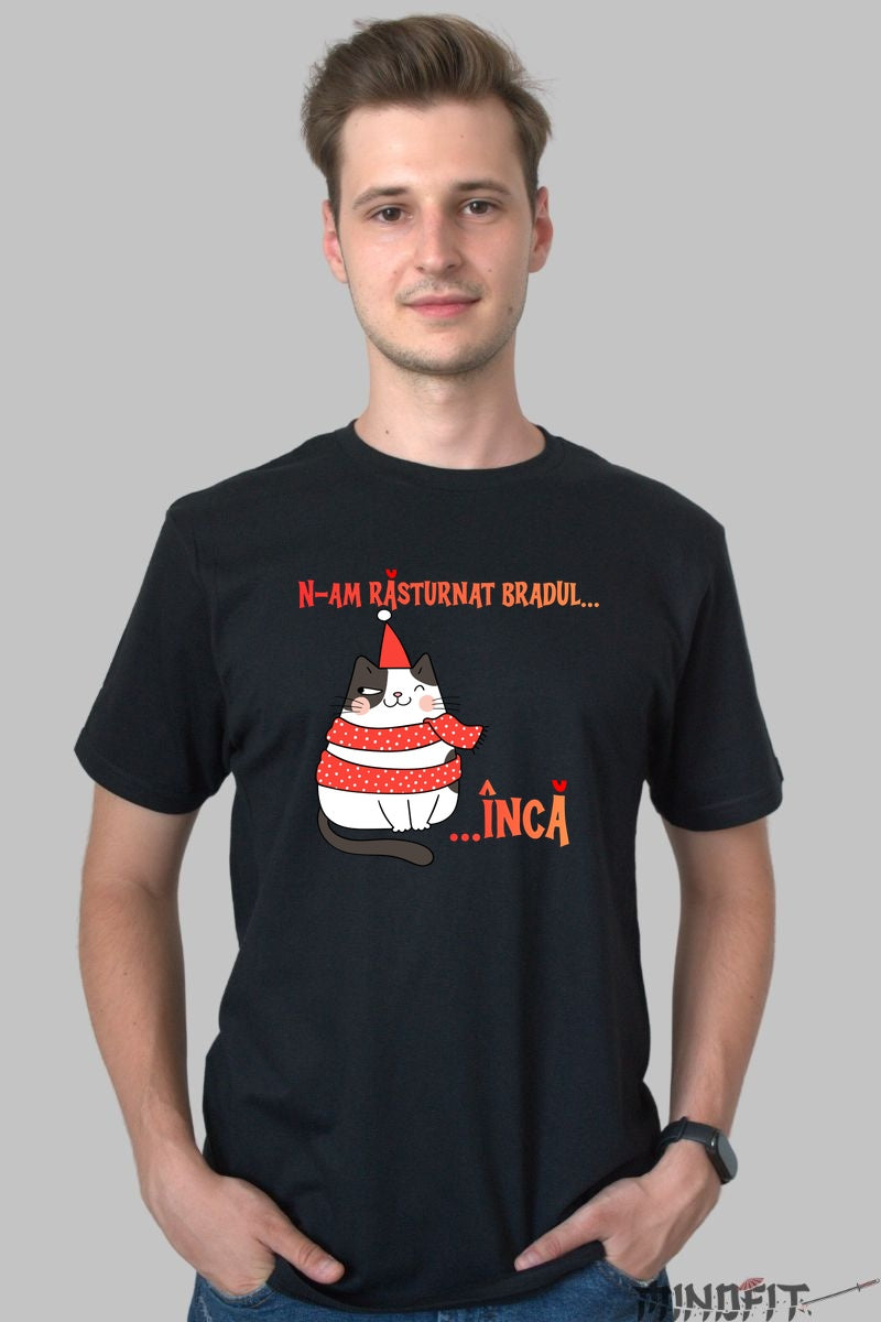 Tricou De Craciun - Pisica Poznasa Si Bradul barbat negru