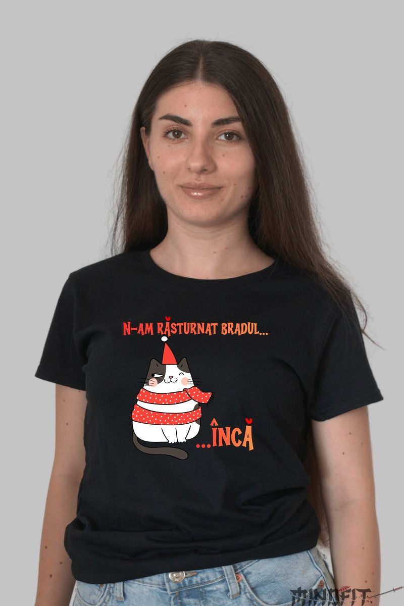Tricou De Craciun - Pisica Poznasa Si Bradul dama negru