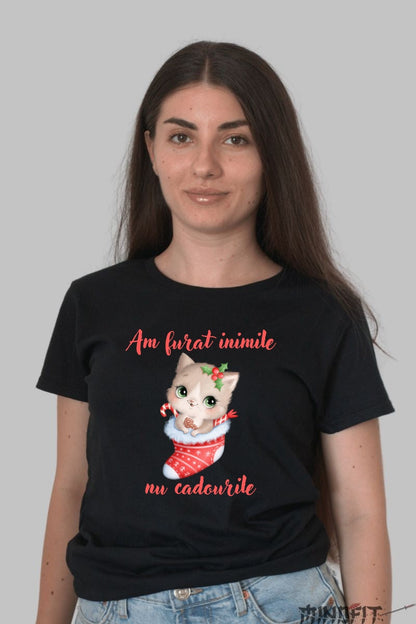 Tricou De Craciun - Pisicuta In Ciorapel dama negru