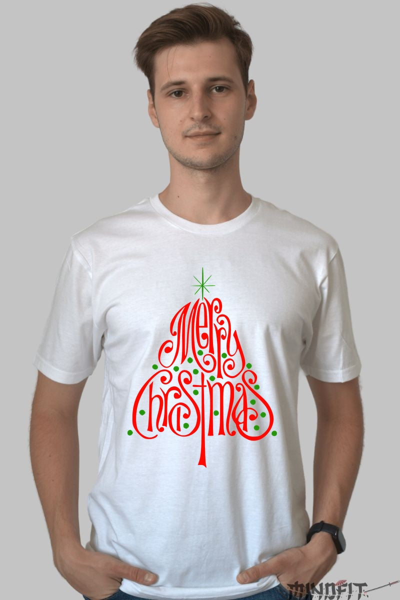 Tricou De Craciun - Pom Stilizat Cu Mesaj Festiv barbat alb