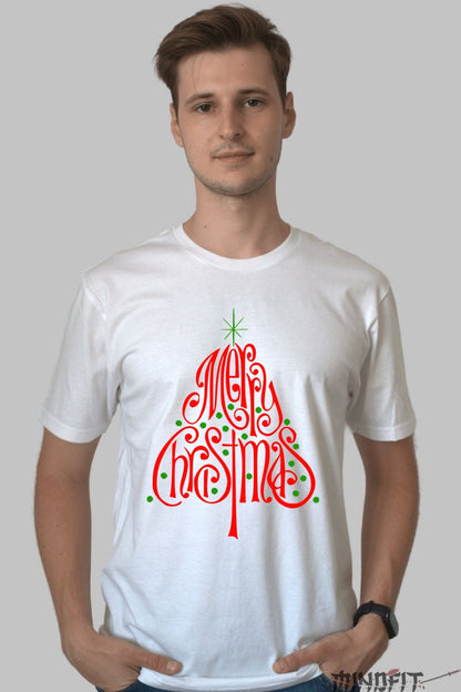 Tricou De Craciun - Pom Stilizat Cu Mesaj Festiv barbat alb