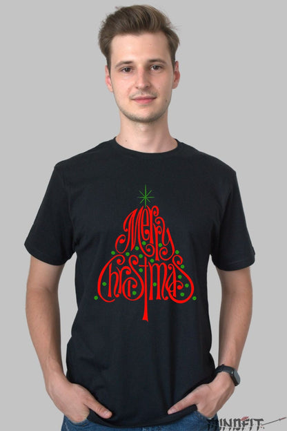 Tricou De Craciun - Pom Stilizat Cu Mesaj Festiv barbat negru