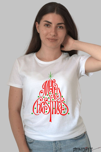 Tricou De Craciun - Pom Stilizat Cu Mesaj Festiv dama alb