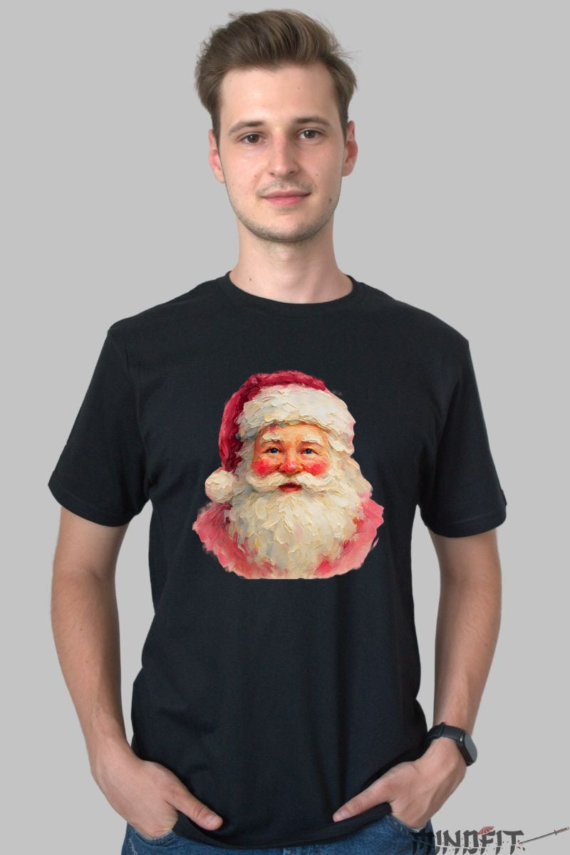 Tricou De Craciun - Portret Mos Craciun Vintage barbat negru