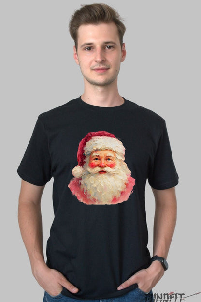 Tricou De Craciun - Portret Mos Craciun Vintage barbat negru