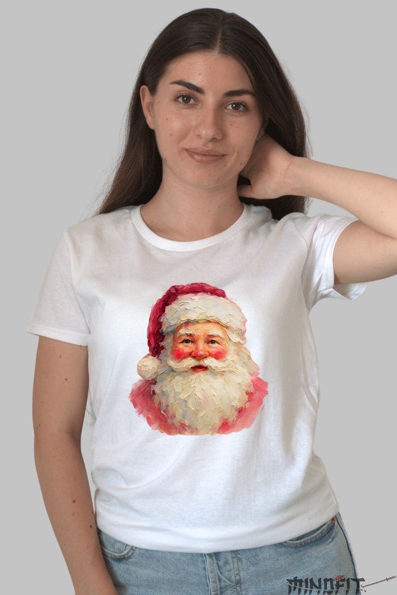 Tricou De Craciun - Portret Mos Craciun Vintage dama alb