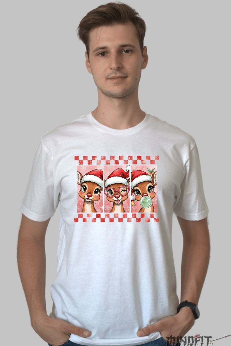 Tricou De Craciun - Reni Veseli Cu Caciulita barbat alb