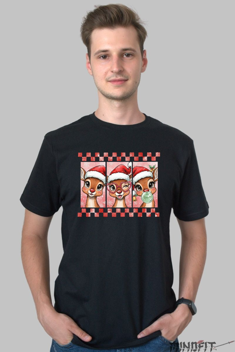 Tricou De Craciun - Reni Veseli Cu Caciulita barbat negru