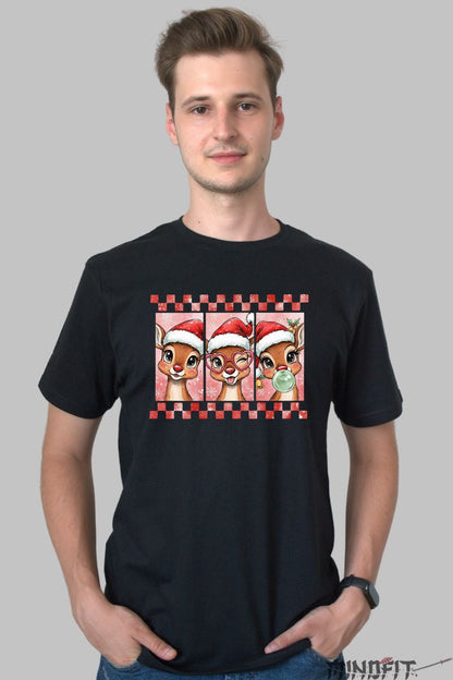 Tricou De Craciun - Reni Veseli Cu Caciulita barbat negru