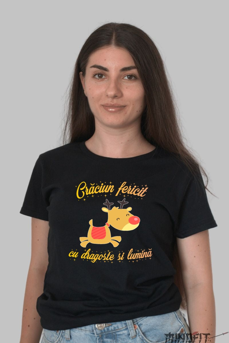 Tricou De Craciun - Renul Cu Nas Rosu dama negru
