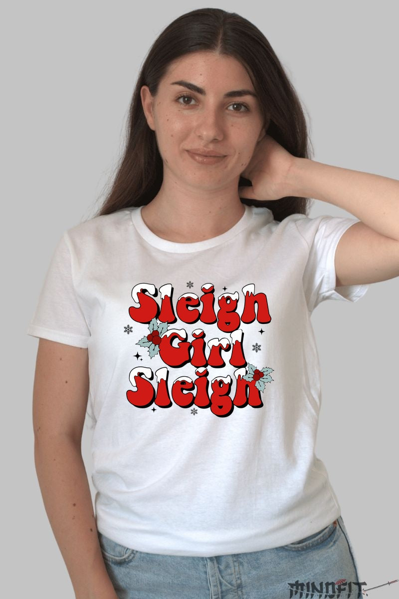 Tricou De Craciun - Sleigh Girl Sleigh dama alb