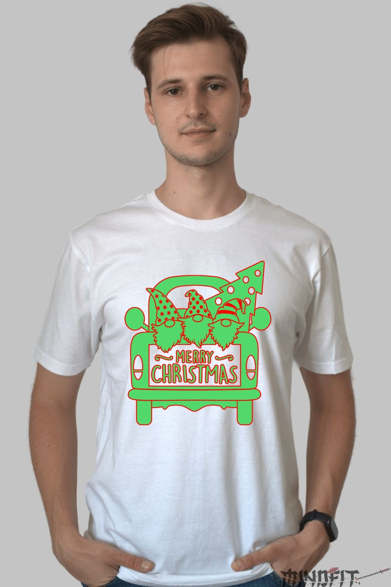 Tricou De Craciun - Spiridusi In Masina Cu Brad barbat alb