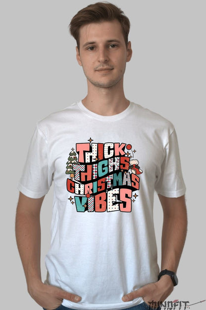 Tricou De Craciun - Thick Thighs Christmas Vibes barbat alb