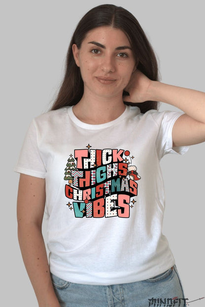 Tricou De Craciun - Thick Thighs Christmas Vibes dama alb