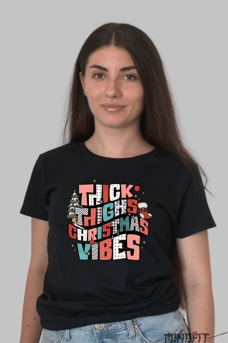 Tricou De Craciun - Thick Thighs Christmas Vibes dama negru