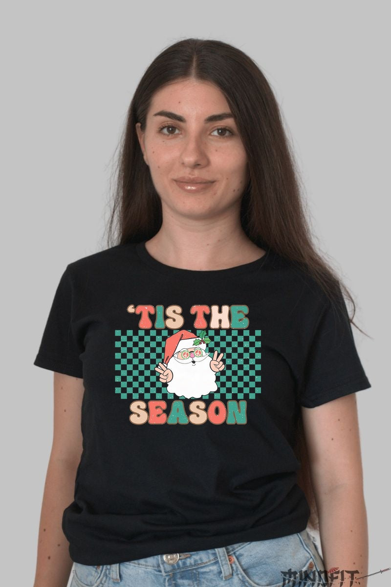 Tricou De Craciun - Tis The Season Cu Mosul Stilizat dama negru