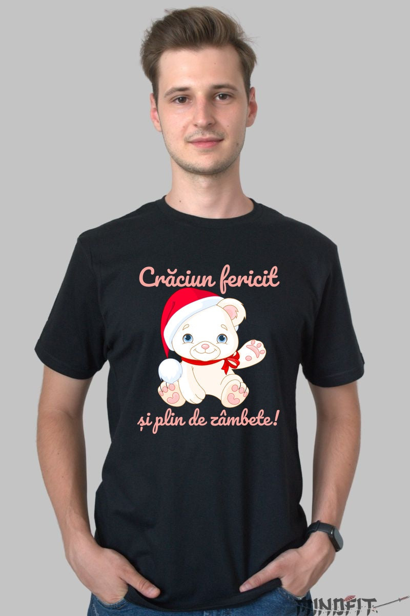 Tricou De Craciun - Ursulet Cu Caciula Mosului barbat negru
