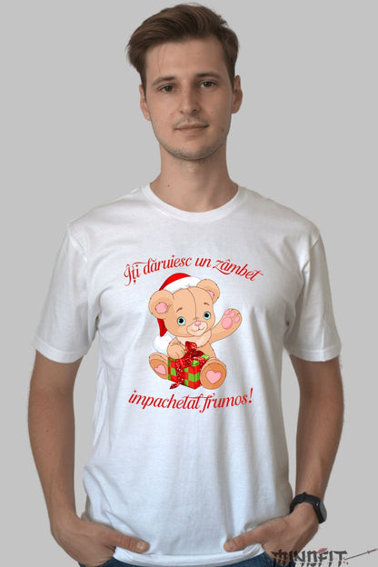 Tricou De Craciun - Ursulet Cu Cadou barbat alb