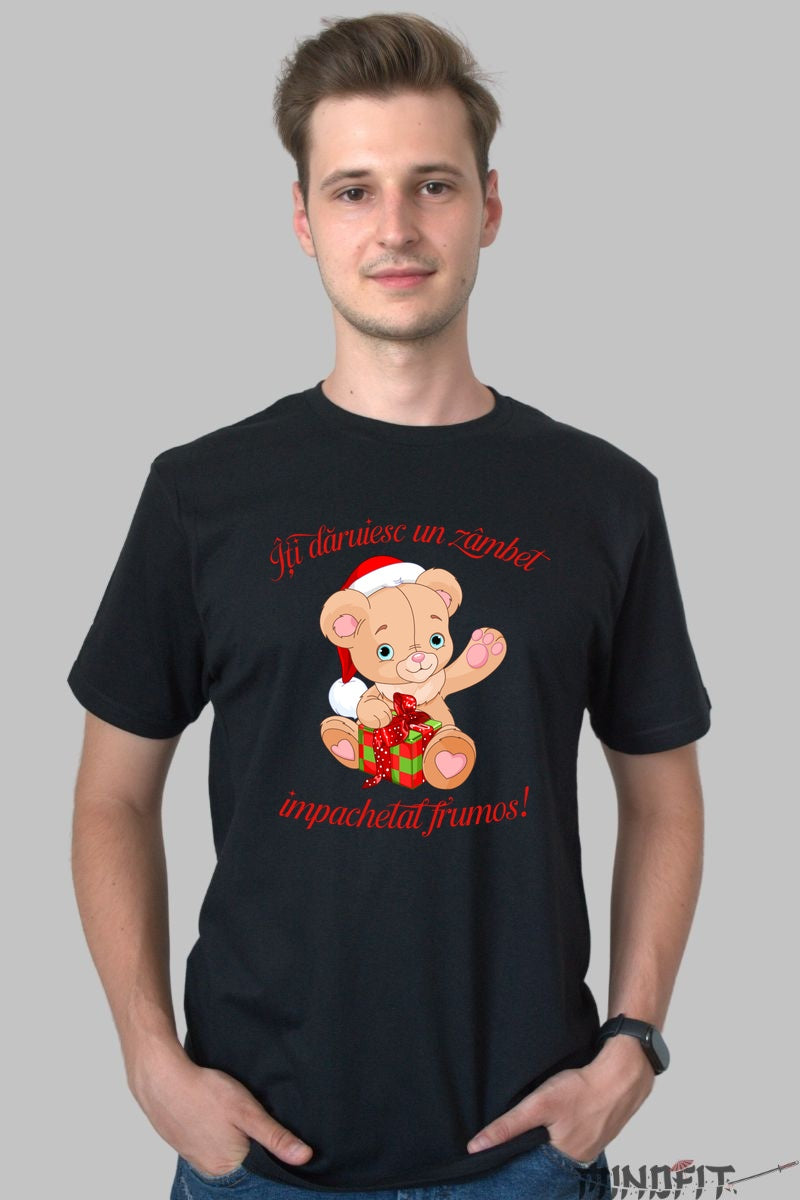 Tricou De Craciun - Ursulet Cu Cadou barbat negru