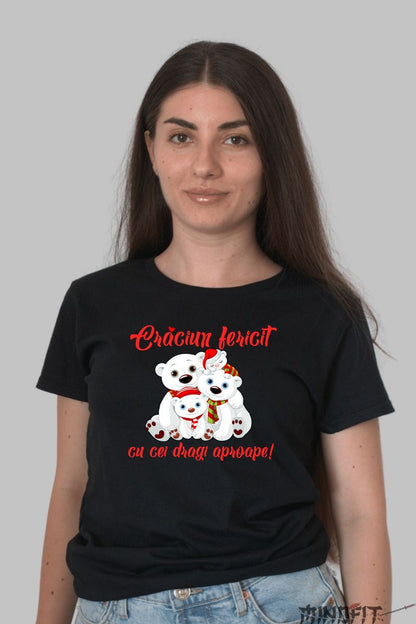 Tricou De Craciun - Ursuleti In Familie dama negru
