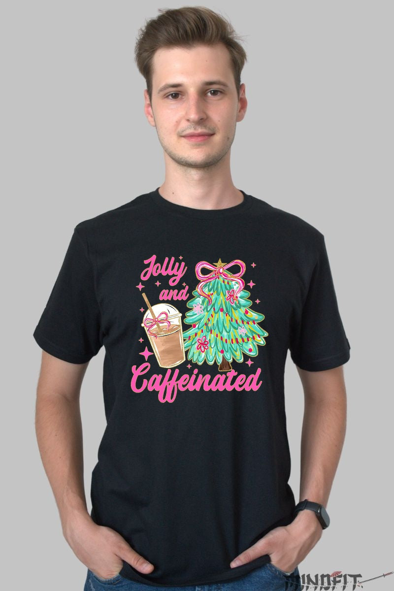Tricou De Craciun - Vesel Si Cofeinizat barbat negru