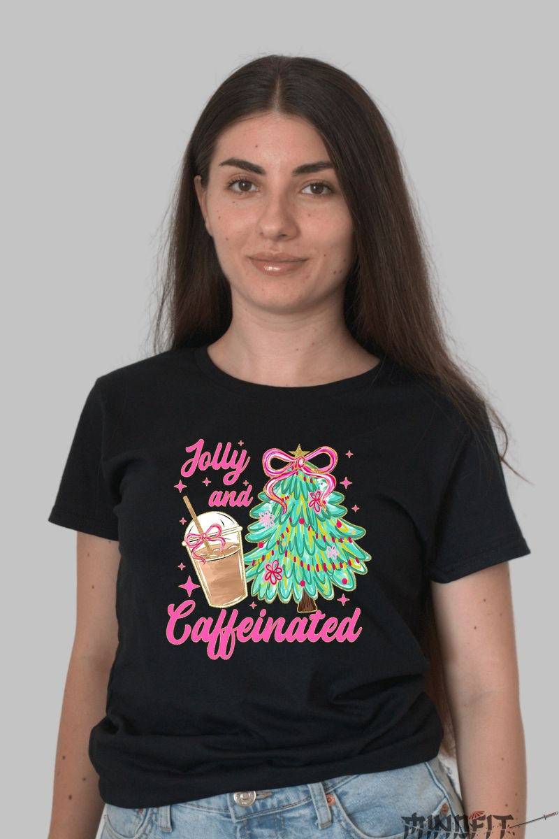 Tricou De Craciun - Vesel Si Cofeinizat dama negru