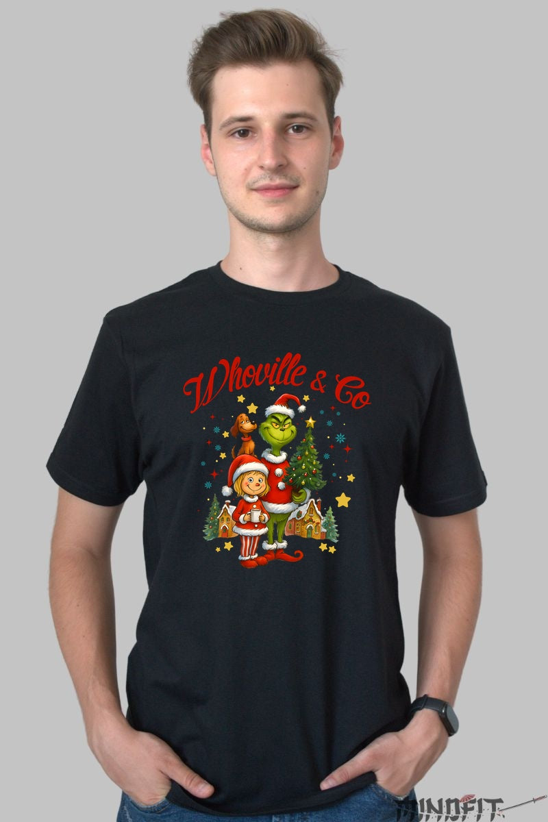 Tricou De Craciun - Whoville Si Grinch barbat negru