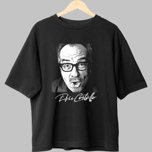Tricou Elvis Costello - Portret Iconic Alb-Negru fata