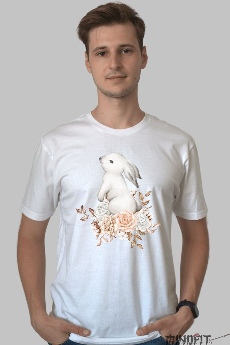 Tricou Fermecat - Iepurasul si Florile Elegante Barbat Alb