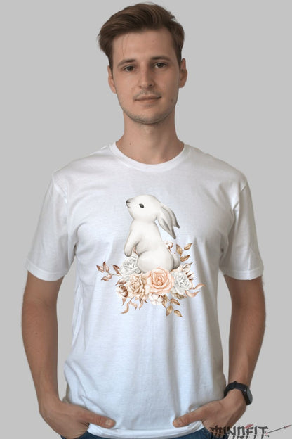 Tricou Fermecat - Iepurasul si Florile Elegante Barbat Alb